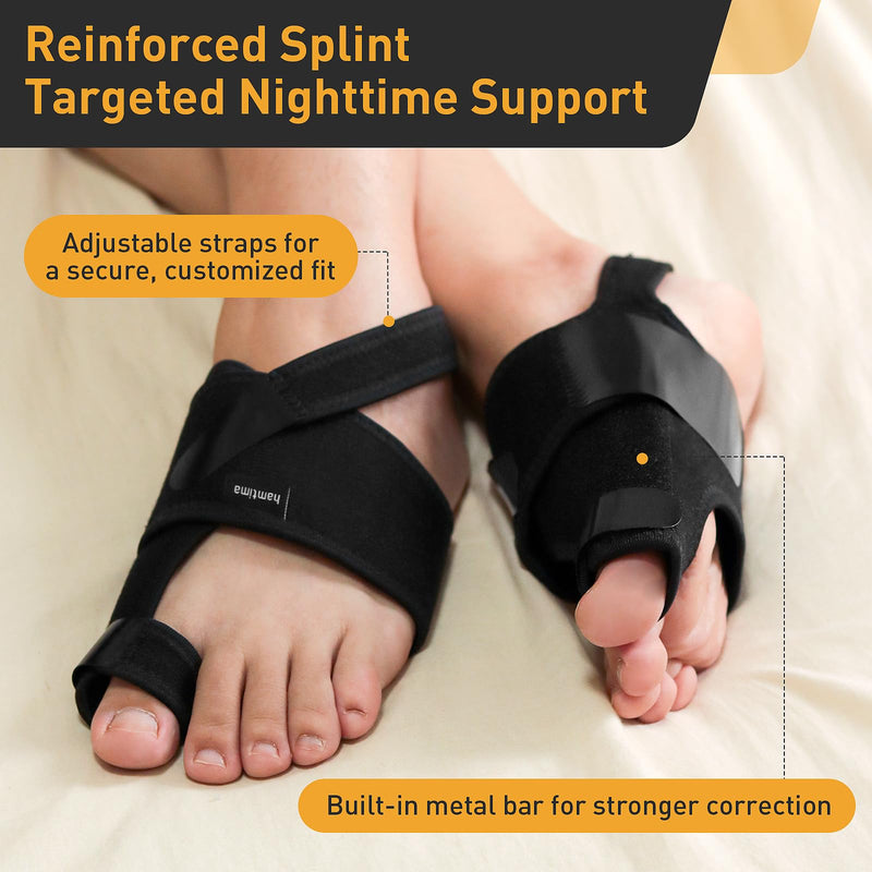 4PCS Bunion Corrector for Women & Men, 2PCS Big Toe Straightener with Splint & Pads（2-4hours,) 2PCS Big Toe Separator with Silicone Padding (24hours), bunion relief Reduce Pain, Washable(Black) R/L