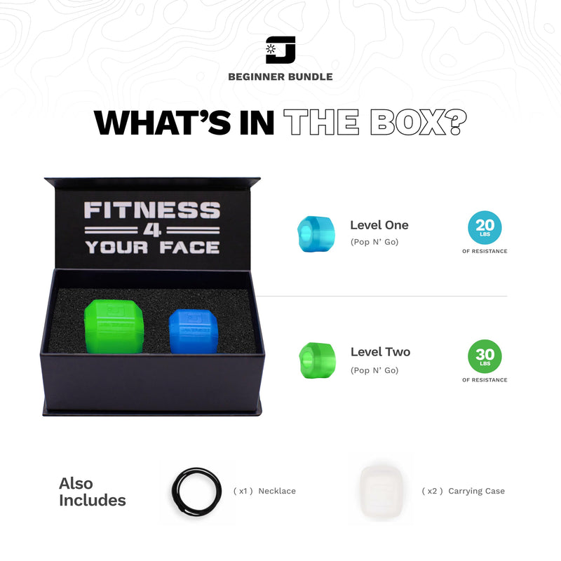 Jawzrsize Pop N Go and Custom Fit Jaw Enhancer Bundles- Jaw, Face, and Neck Exerciser and Toner Beginners Bundle