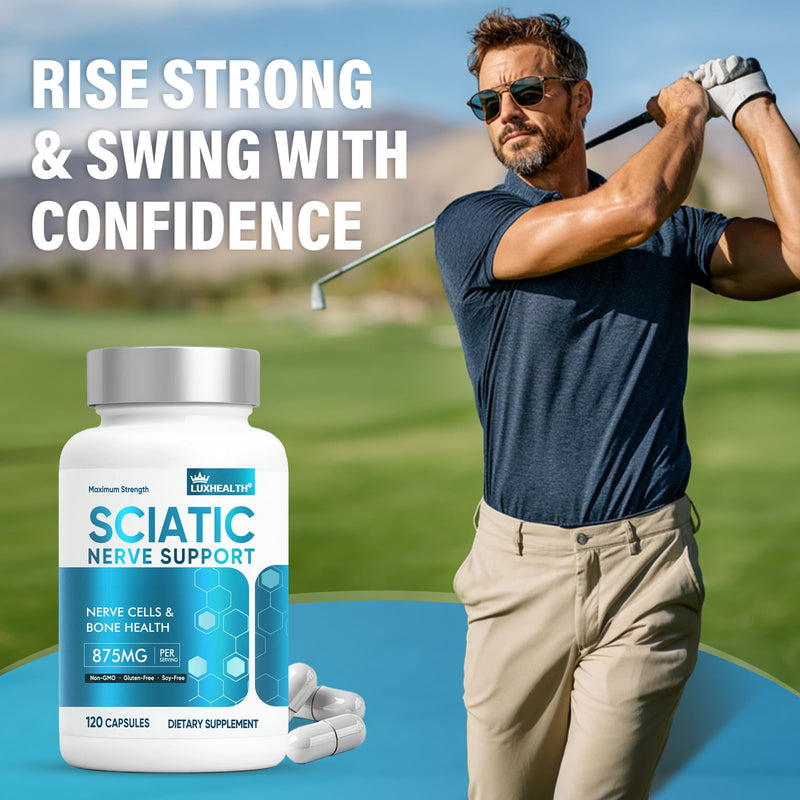 Sciatic Nerve Health Support Supplement, 120 Advanced Vegan Capsules | with R-ALA and Benfotiamine, Vitamin B Complex Formula for Lower Back Leg and Glute Comfort, Non-GMO