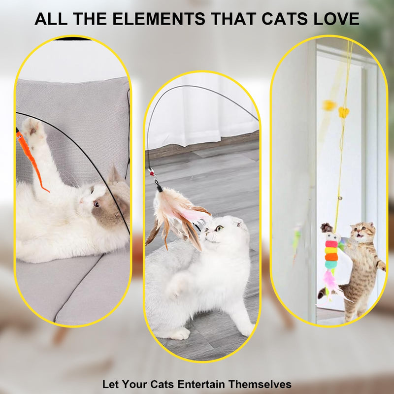 8pcs Cat Feathe Toys, Interactive Cat Toy for Indoor Cats, Suction Cup Cat Toys for Indoor Cats, Replacements Feathers Worm, Hanging Cat String Toy for Bored Indoor Kitten - BeesActive Australia