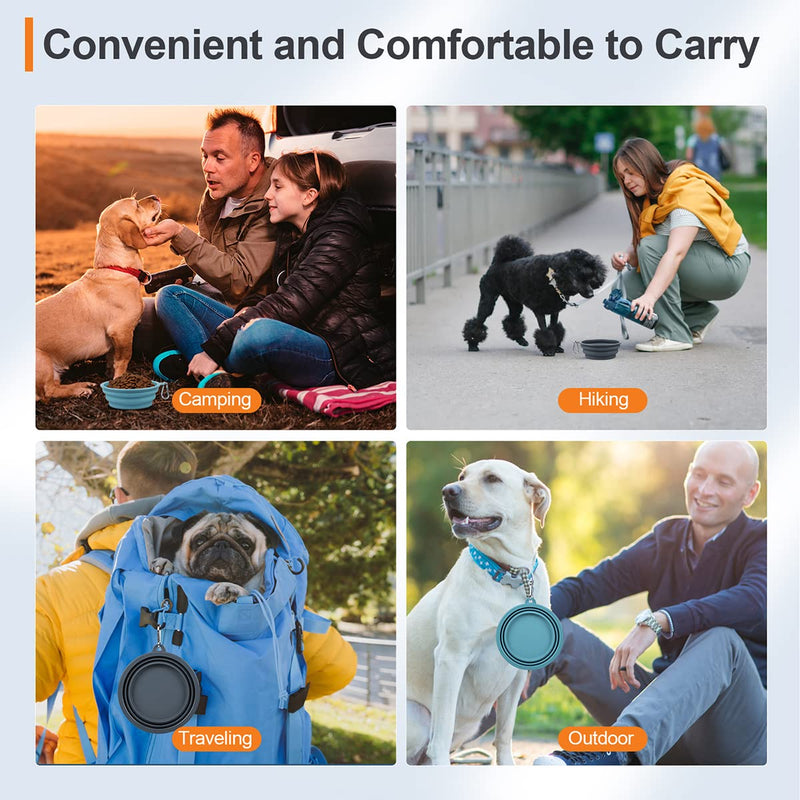 Kytely Collapsible Dog Bowls Medium (650ml), 2 Pack Travel Dog Bowls for Dog Cat, Portable Dog Water Food Bowl with Clasp, Pet Cat Feeding Cup Dish for Outdoor, Travel, Walking, Parking Lake Blue & Grey - BeesActive Australia