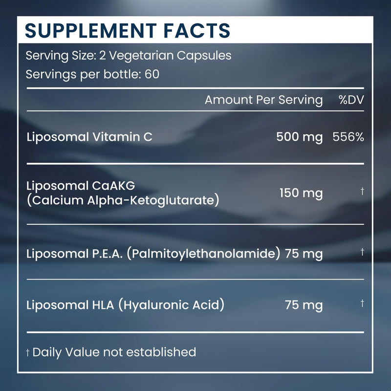 Renue By Science Shield | Liposomal Vitamin C CaAKG P.E.A Hyaluronic Acid Supplement | 120 Capsules with Vitamin C (500mg) CA AKG (150mg) Palmitoylethanolamide (75mg) HLA (75mg) | Made in the USA