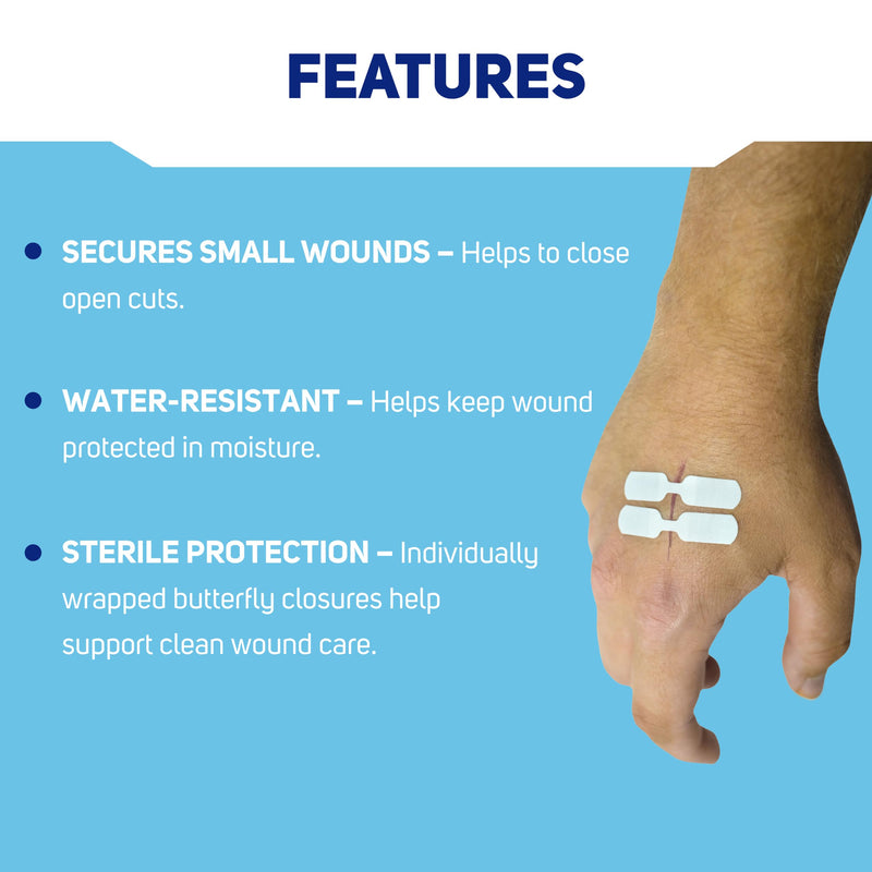 Care Science Butterfly Adhesive Closures Medium, 100ct |Waterproof Closures that Firmly Holds Minor Cuts and Wounds Closed