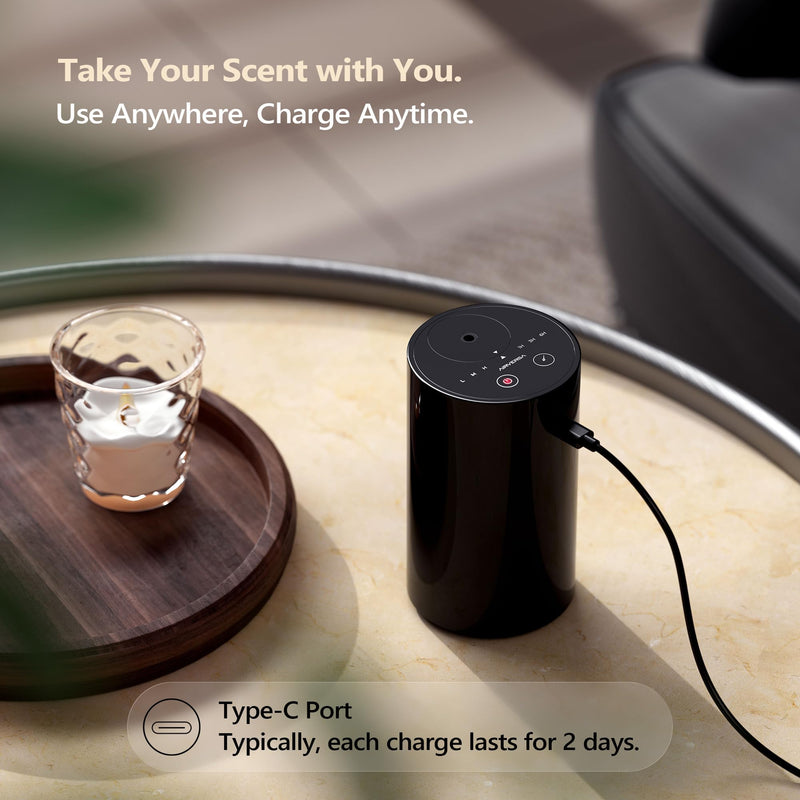 Airversa Waterless Diffuser for Essential Oil, Battery Operated Nebulizer, 0.7 Fl.Oz./ 20mL Capacity, Mini Scent Air Machine, 3 Countdown Timers & 3 Mist Levels for Home Room Car Office - AN8 Black Black-1pc - BeesActive Australia