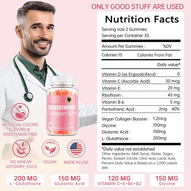 Glutathione Collagen Glow Gummies for Women, Glutathione Collagen Glow Gummies for Dark Spot, 60/120Pcs Korean Organic Glow Beauty Collagen for Skin Care(2) 2