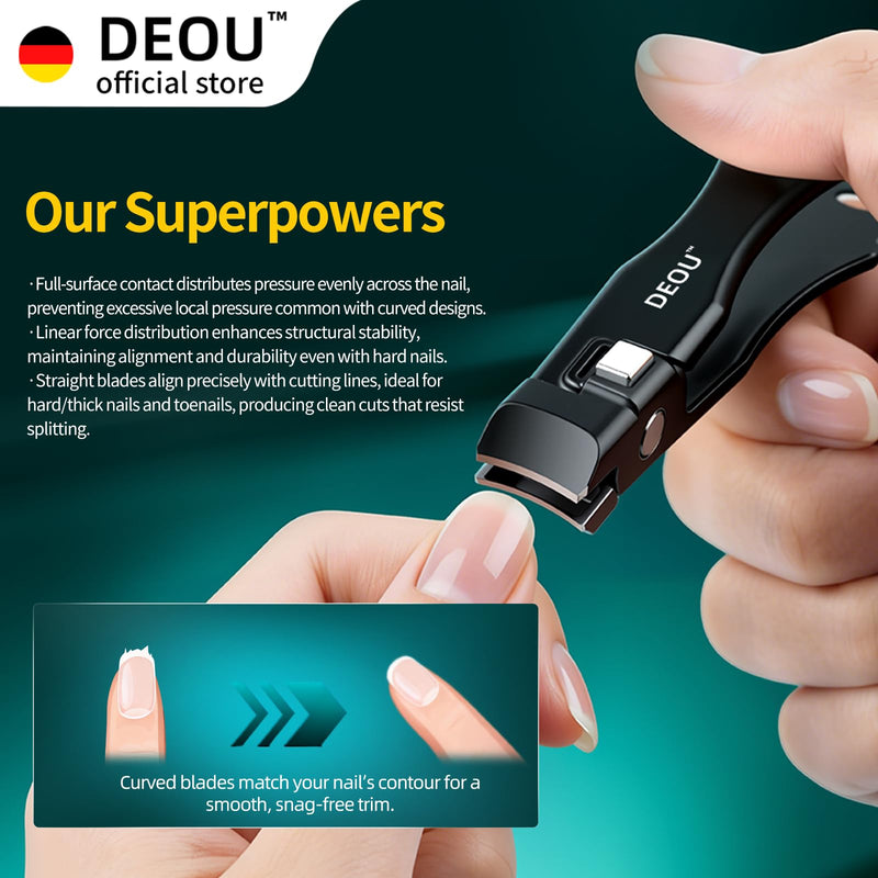 DEOU Nail Clippers Set, Stainless Steel Manicure Kit for Thick Hard Ingrown Nails, Anti-Splash with Nail File, Portable Keyhole Design, Gift Box for Home Travel (Black Flat-Mouth Scissors) Black Flat-mouth Scissors - BeesActive Australia