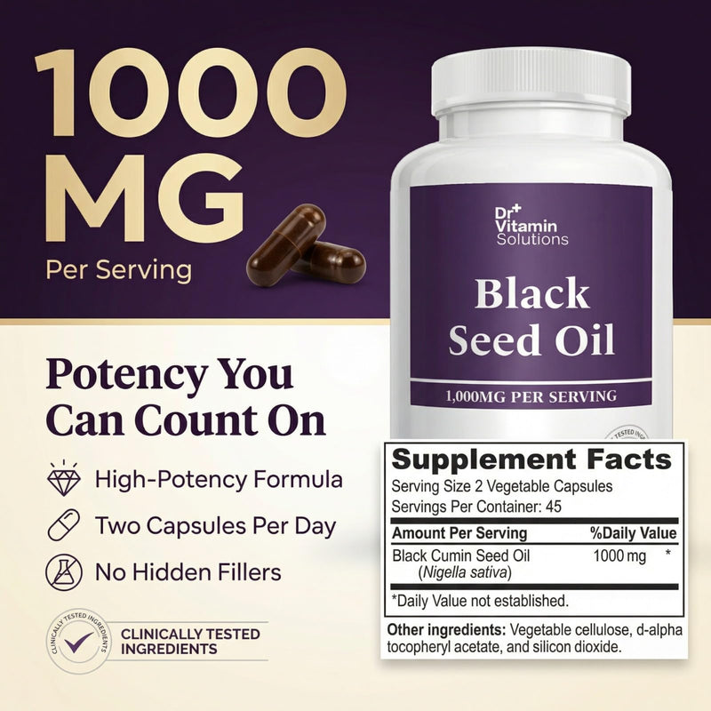 Black Seed Oil Capsules 1000mg – Cold Pressed Black Cumin Seed Oil (Nigella Sativa) with Thymoquinone – Antioxidant, Immune, Hair & Skin Support – Non-GMO, Vegan – 90 Vegetable Capsules