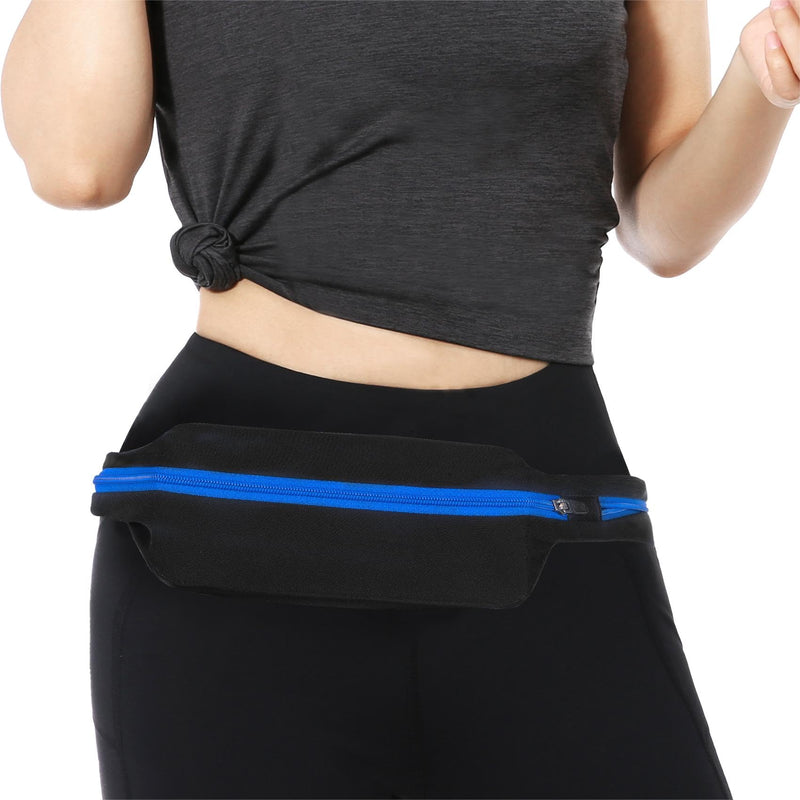Santic Fanny Packs Running Waist Pack Belt Bag with 2 Zipper Pockets for Jogging Hiking Cycling Workout Black Blue