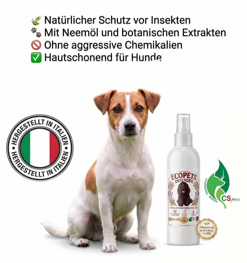 Ecopets Defender CS pets Natural Pesticide for Dogs - 100% Made in Italy with Essential Oils and Botanical Extracts - Protection against Fleas, Ticks, Mosquitoes and Flies - Gentle and Daily Use