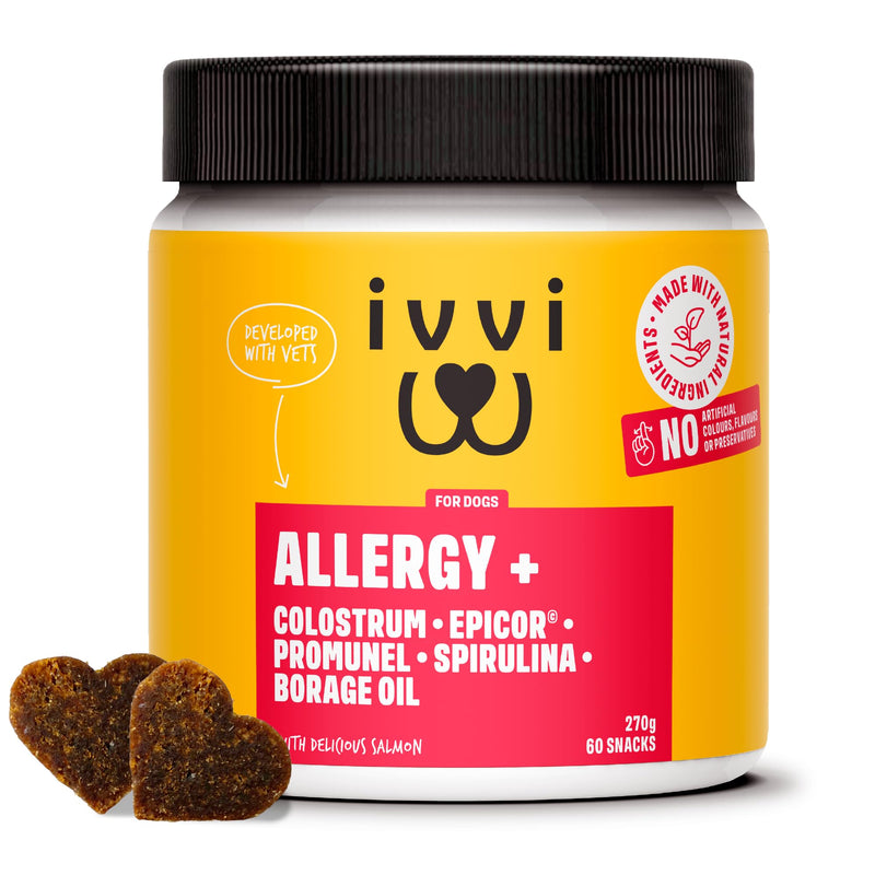ivvi Allergy for Dogs - Against Allergies & Itching and Strengthening the Immune System - 60 Delicious Snacks (270 g) with Salmon