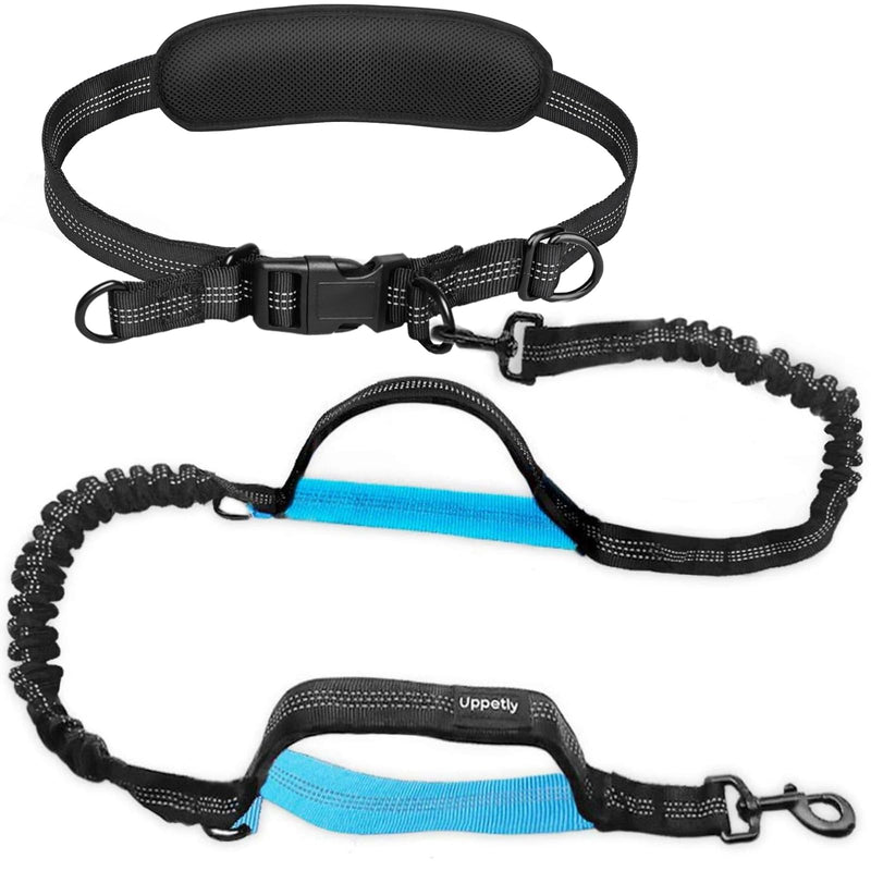 Uppetly Hands Free Dog Running Leash with Adjustable Waist Belt, Dual Handle Elastic Bungees Retractable Rope for Small and Medium Dogs, Reflective Stitches for Walking Hiking Biking (Large, 25-120lb) Medium/Large