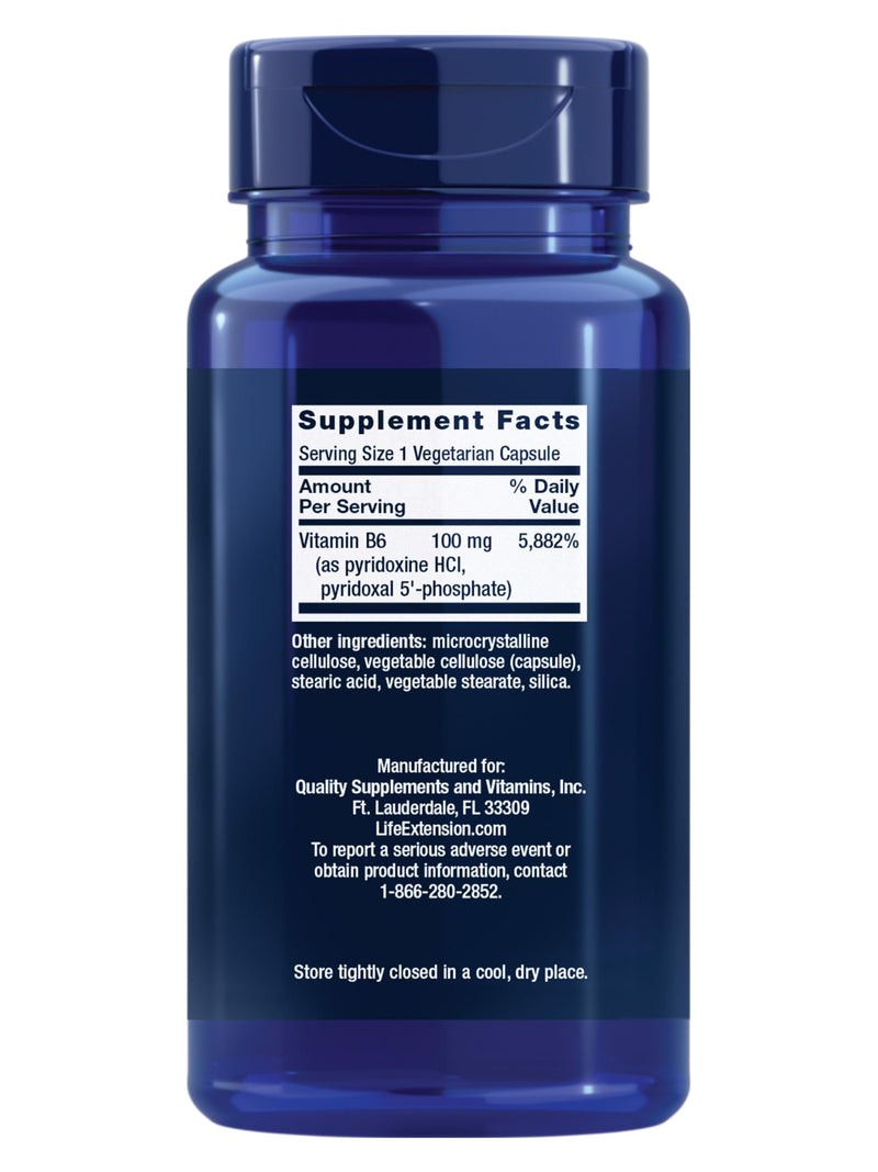 Life Extension Vitamin B6, 100 mg, high Potency, Cardiovascular Health, neurological Health, Eye Health, Healthy Kidney Function, Gluten-Free, Non-GMO, Vegetarian, 90 Capsules | Supports Cardiovascular Health, Neurological Health, Eye Health & Healthy ...