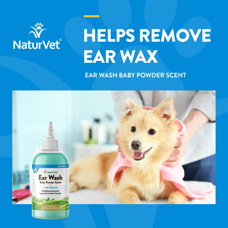 NaturVet Ear Wash w/Tea Tree Oil (Aloe & Baby Powder Scent) 8 oz 8 Ounce - PawsPlanet Australia
