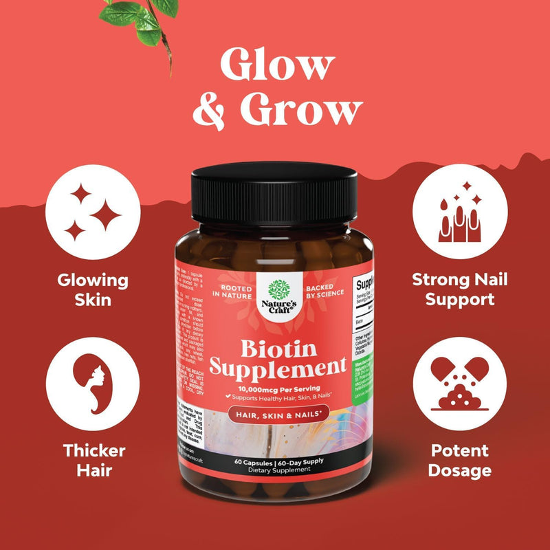 10000 mcg Pure Biotin Pills for Women Men - Promotes Thicker and Fuller Hair. Natural Supplement for Shiny Thick Hair Growth - Vegetarian Vitamin Capsules - Get Clear Skin Strong Nails - 60 Count Biotin v1