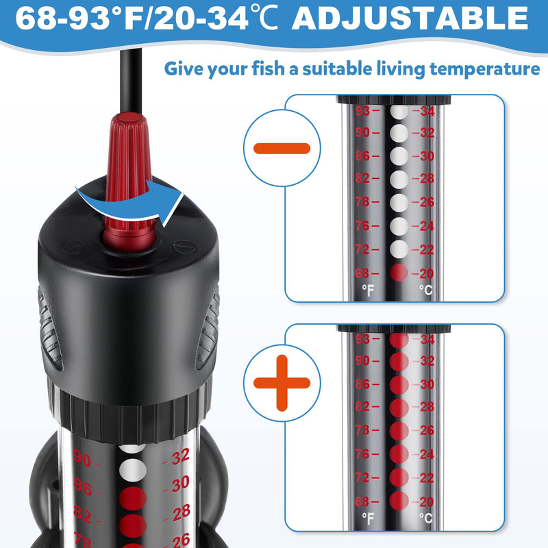 Dreyoo 2 Set 300W Submersible Aquarium Heater, Adjustable Aquarium Fish Tank Heater with 4 Thermometers Stickers and Suckers, Adjustable Knob Thermostat for Marine Saltwater and Freshwater - BeesActive Australia