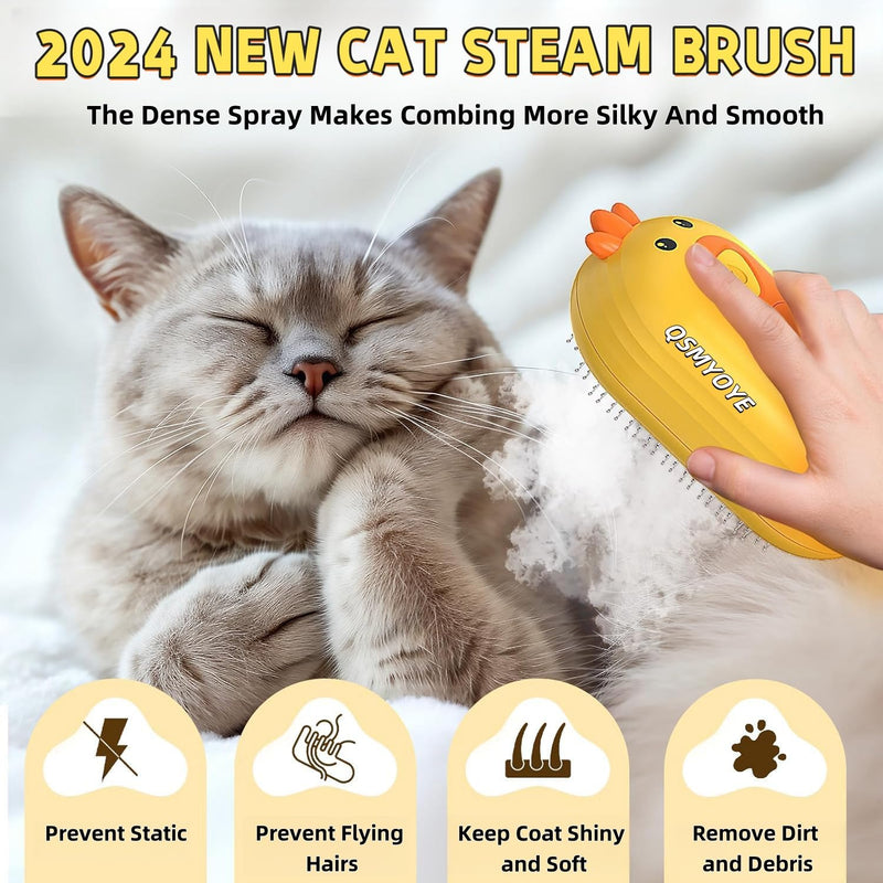 3-in-1 cat brush with steam for pet care, cat steam brush with spray for long and short-haired cats and dogs, self-cleaning dog brush with steam pets with water tank yellow - BeesActive Australia