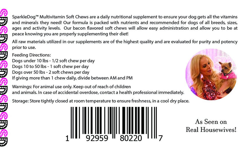 Multivitamin Daily Supplement Soft Chews for Dogs - Dietary Support for Small Medium or Large Pets - for Active Working & Senior Canines - 60 Chews