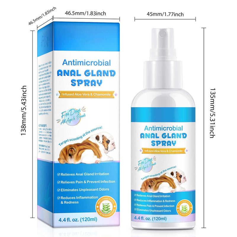 Dog Anal Gland Spray for Dogs & Cats 120ml – Fast Relief for Anal Gland Irritation & Itching, Stops Scooting, Eliminates Odor, Anti-Itch & Soothing Pet Care Spray with Aloe Vera & Chamomile
