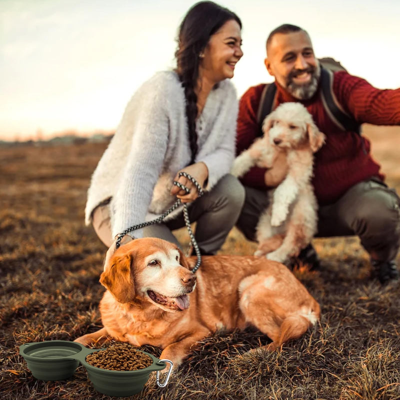 SLSON Collapsible Dog Bowls,Integrated Molding Dog Dual Bowls No Plastic Rim 2 in 1 Foldable Pet Food & Water Bowl Cat Feeder Dish for Walking,Hiking,Camping,Green - BeesActive Australia