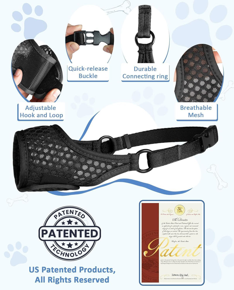 Dog Muzzle, Soft Muzzle for Large, Medium and Small Dogs to Prevent Biting, Chewing and Barking with Ring and Adjustable Strap for Vet Training (Black, M) - BeesActive Australia