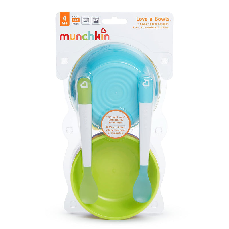 Munchkin® Love-a-Bowls™ 10 Piece Baby Feeding Set, Includes Bowls with Lids and Spoons, Multicolor