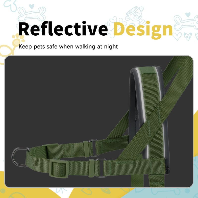 Wisedog No Pull Dog Harness Small Medium Sized Dog, Adjustable Webbing Dog Halter Harness for Large Dogs, with Soft Padded, Reflective (Sage Green, S|Neck=14"-16.5"/Chest=18"-22") S|Neck=14"-16.5"/Chest=18"-22" Sage Green - BeesActive Australia