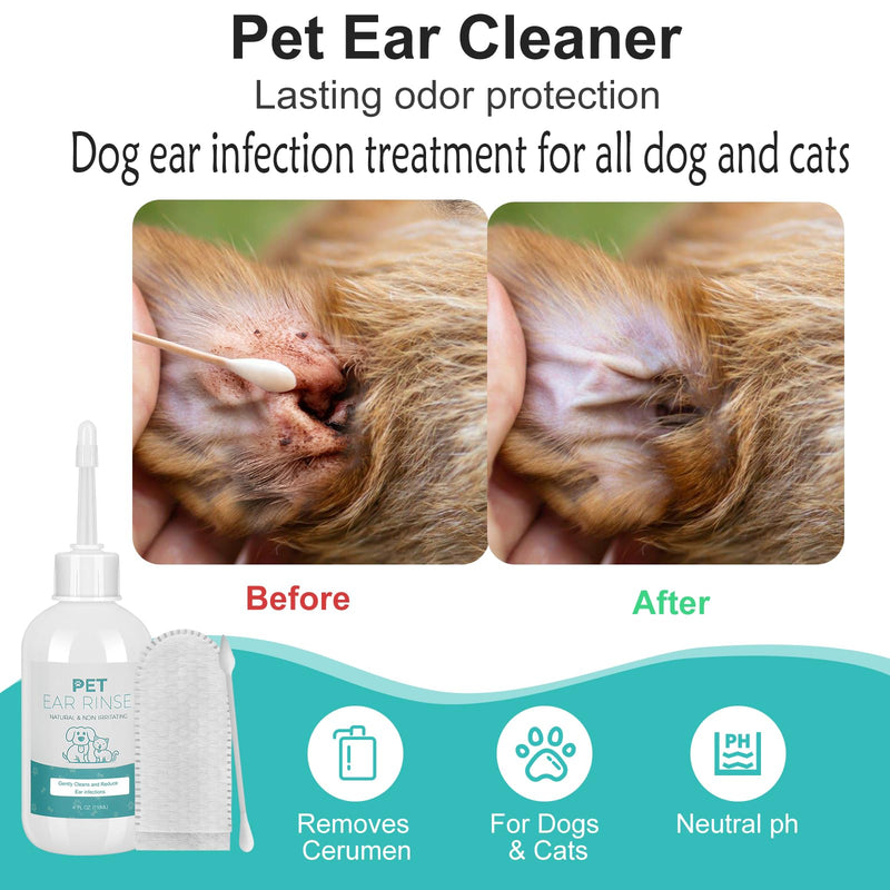Advanced Dog Ear Cleaner, Gentle Pet Honesty Flush Ear Rinse, Dog Ear Cleaning Solution Tool-Cat Ear Wash- with 20 Cotton Swabs & 20 Finger Wipes, 4 oz 1 Pack+Plastic Stick Swabs - BeesActive Australia