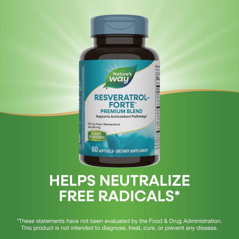 Nature's Way Resveratrol-Forte Softgels, Protects from Free Radicals*, 60ct | 175 mg Trans-Resveratrol from Japanese Knotweed per Serving, Supports Antioxidant Pathways to Help Neutralize Free Radicals*