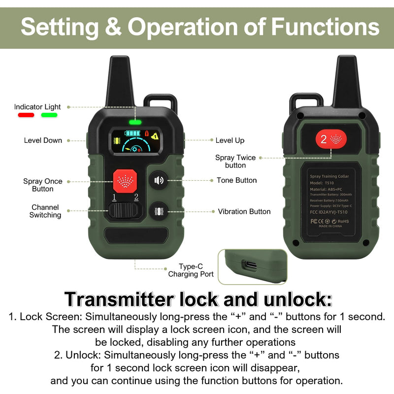 Citronella Training Collar for Dog, [1*Citronella Refill] with Beep/Vibration/Spray Mode & 6 Adjustable Sensitivities Spray Collar, IPX6 Waterproof Safer Spray Dog Training Collar for L/M/S Dogs Green-QT - BeesActive Australia