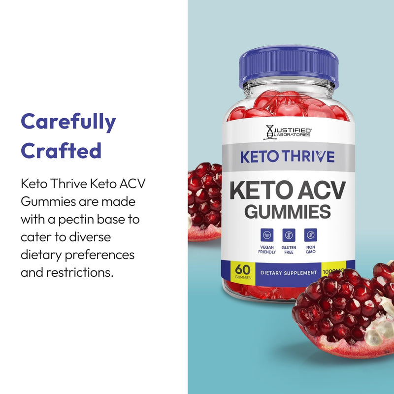 Justified Laboratories Keto Thrive Keto ACV Gummies (1000 mg) - 60 Count, Pack of 3 - Formulated with Apple Cider Vinegar, Folate & Vitamin B12 - Non-GMO, Vegan, Gluten Free - 90 Servings 60 Count (Pack of 3)