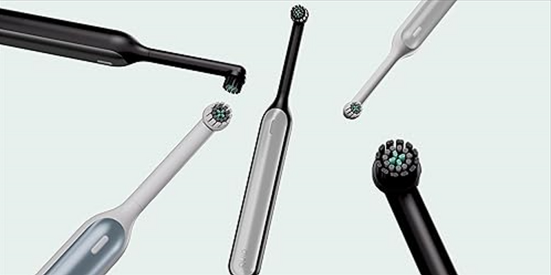 Quip Rev Oscillating Rechargeable Electric Toothbrush with Extra Brush Head - Soft Bristles, Pressure Sensor, 3 Intensities, 30-Day Battery Life, 2-Min Timer, Travel Case, Mirror Mount - Blue Stone
