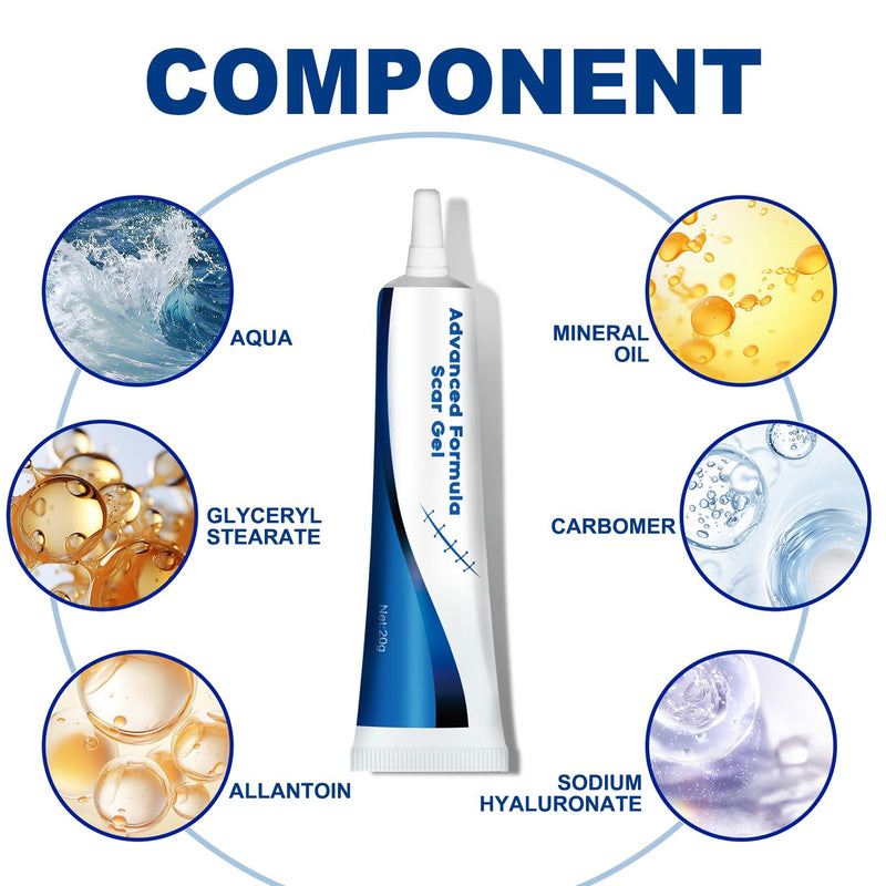 Advance Scar Gel, Scar Cream, Advanced Formula Scar Gel for Old & New Scars, Surgical Scars, Face, Body, Leg, Burns, Acene, C-Section, Stretch Marks, Keloids, Scar Removal for Adults & Kids
