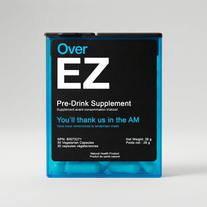 OVER EZ Pre-Drink Supplement - [$1.30 x Serving] Party Recovery & Prevention Pills for a Night Out & Better Mornings, Milk Thistle, Amino Acids, Vitamin Bs (30 Servings) 30 Servings