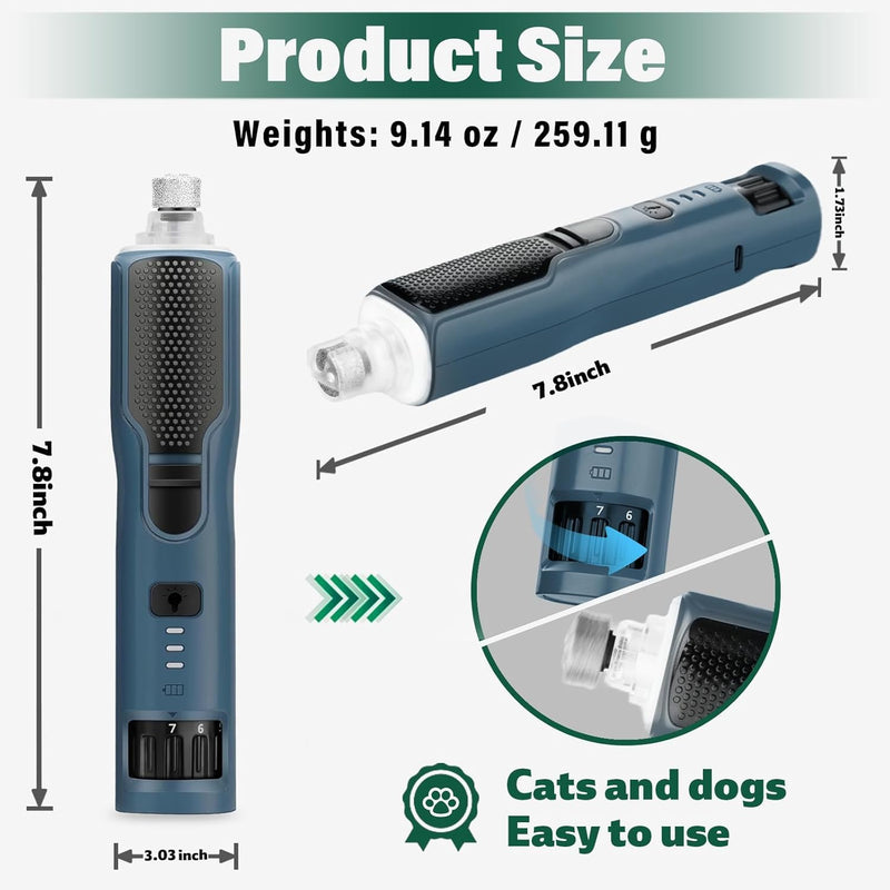 7-Speed Dog & Cat Nail Grinder with Light - Ring LED Safe to Avoid Overcut, Quiet Low Vibration & Powerful Fast, Cordless Rechargeable Toenail Trimmer for Small & Large Puppy & Breeds Paws(Orange) Orange