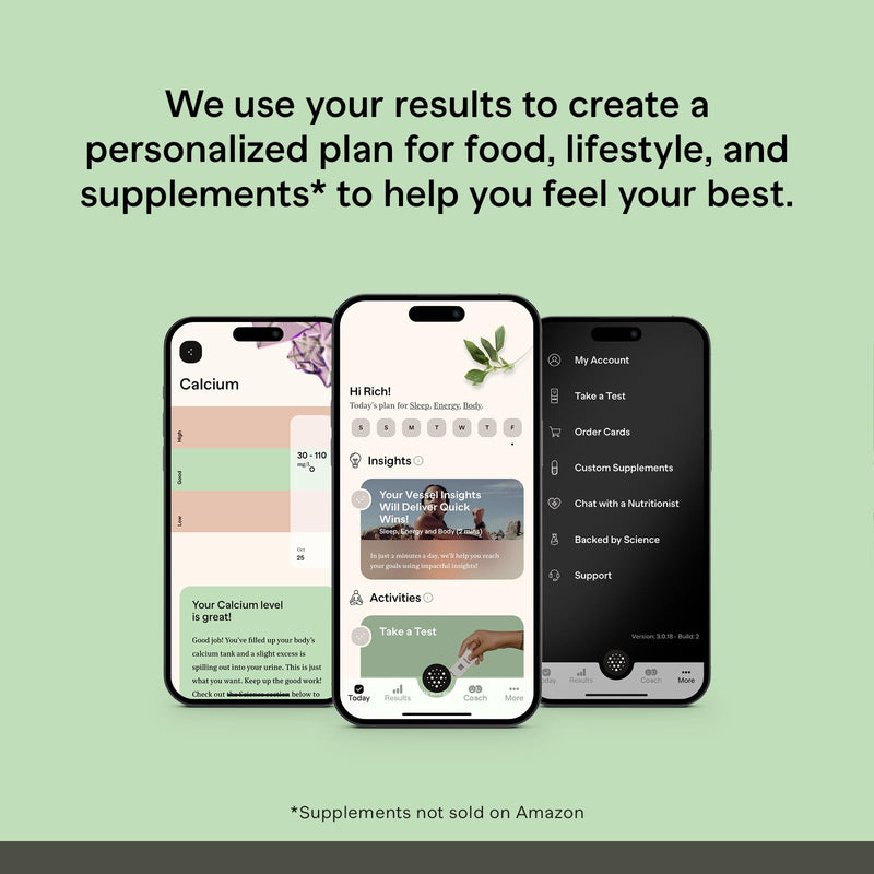 Vessel Health, The Most Accurate Health & Wellness Urine Test Available – Measures Magnesium, Calcium, Vitamin C, Sodium, Hydration, Ketones & More: Results & Custom Insights in App, iOS Only, 1 Pack 1 Count (Pack of 1) - BeesActive Australia