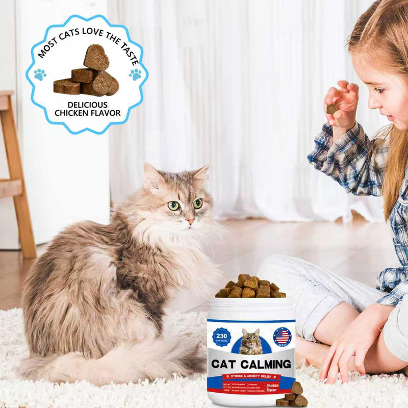 Calming Chews for Cats 230ct, Cat Calming Chewable with Valerian Root & Organic Chamomile for Cats Supports Calm Adaptation - Travel, Boarding, Vet Visits, Tasty Calm Chews Supplement Chicken