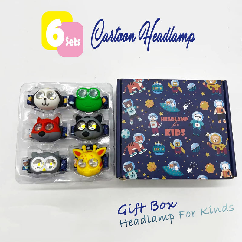 Headlamp for Kids, Battery Powered LED Headlamps, Owl Frog Giraff Dog Fox Raccoon Theme Gift for Children's Day, Birthday, Toddlers - 6 PCS 6 PCS Headlamps