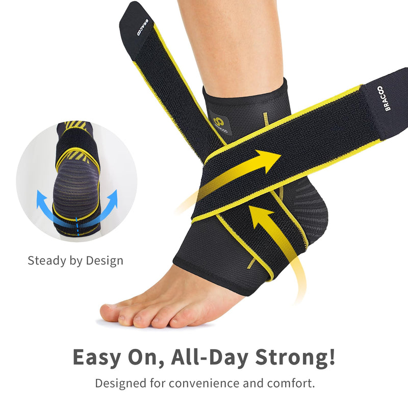 Bracoo 2 Pack Ankle Brace Compression Sleeve for Women & Men, Adjustable Ankle Support Strap for Sprained, Plantar Fasciitis, Pain Relief, Injury Recovery, Running, Workout, GYM, FS60 Black L/XL - BeesActive Australia