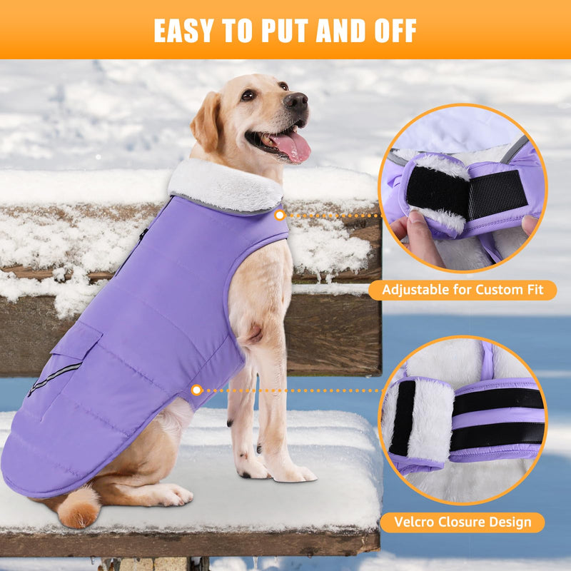 iBuddy Dog Winter Jackets with Fleece Vest,Waterproof Warm Dog Snow Jacket Windproof, Reflective Adjustable Pet Dogs Cold Winter Coat for Large Dogs Girl Boy Purple X-Large - BeesActive Australia