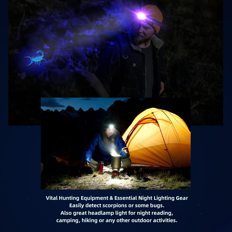 SEVENKA 2 UV Headlamp Flashlight Black Light, Rechargeable LED Hand Free Mini UV Blacklight 395nm Head Light with White & Ultraviolet Light, Detector for Pet Dog/Cat Urine Stains,Bed Bug,Scorpions - BeesActive Australia