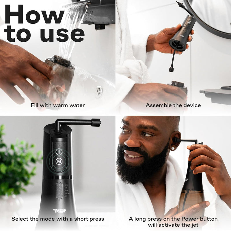 Electric 2-in-1 Ear and Oral Irrigator with 5 Pressure Modes and Timer, Ear Wax Removal and Water Flosser System with 6 Nozzles, Basin, Dust Bag and Charging Cable, Waterproof Grey - BeesActive Australia