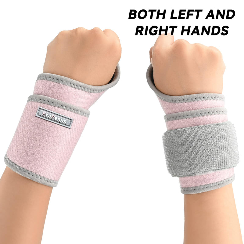 Carpal Tunnel Wrist Brace for Right Left Hand 2 Pack, Wrist Support Wraps for Women Men, Adjustable Wrist Brace for Tendonitis, Arthritis, Weightlifting, Sports, Day Night Support, Pink Pink, Wrist Support Brace, 2 Pack(Left and Right Hands)