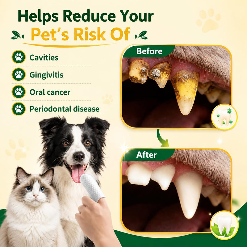 Pet Dental Finger Cots for Dogs & Cats — Extra-Thick Nonwoven, Alcohol-Free & Lick-Safe Natural Formula | Plaque & Tartar Remover (50 Count)