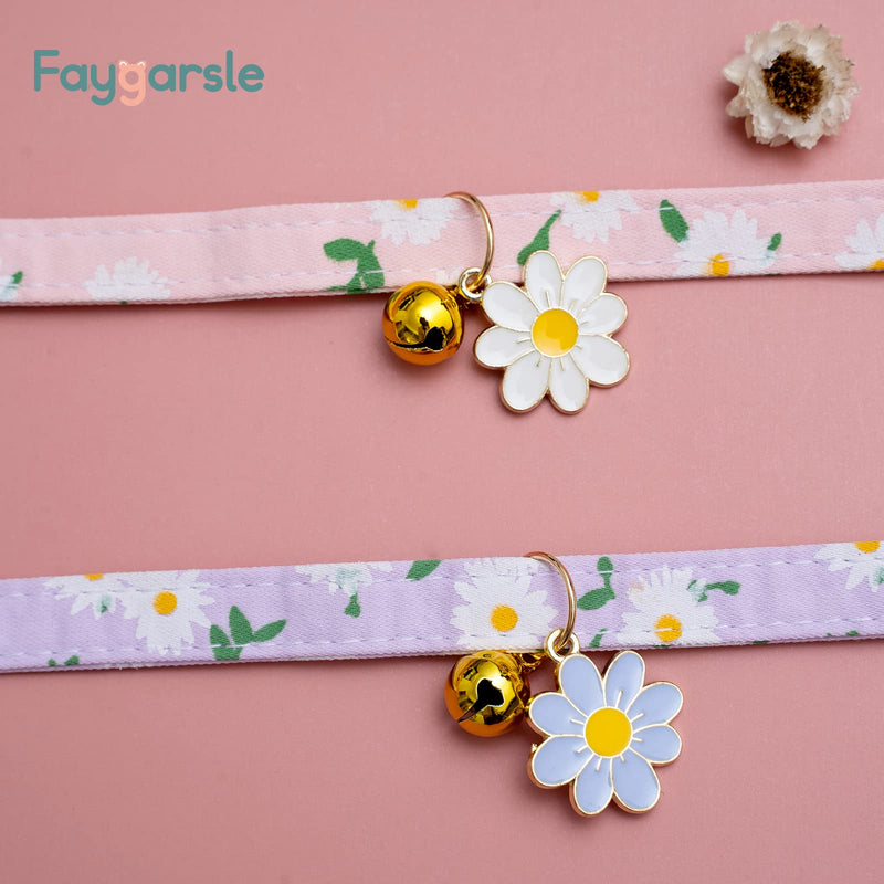 2 Pack Cotton Breakaway Cat Collars with Bell Flower Pendant Kitty Kitten Collars Pink Purple Collar for Female Girl Cats Male Boy Cats Pink&Purple - BeesActive Australia