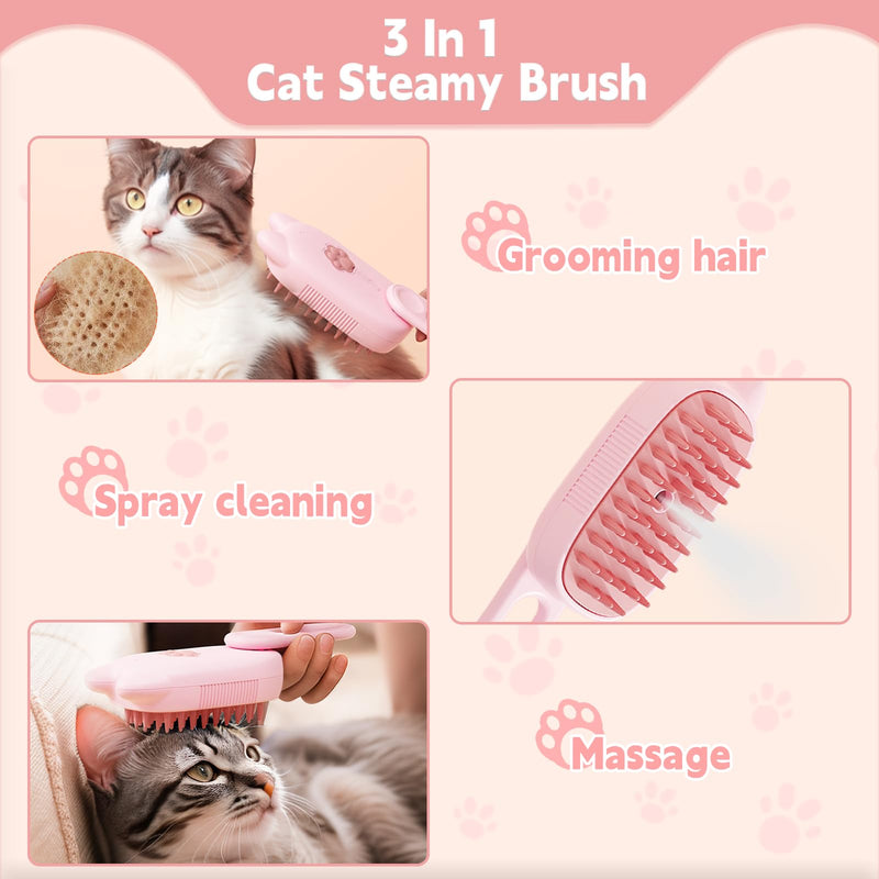 Cat Steam Brush for Shedding, 3 in 1 Pet Steam Brush Comb hair, Bath and Massage, Silicone Anti-Static Steamy Dog Brush, Pet Grooming Brush, Dry and Wet Dual-Use Cleaning Brush for Cats And Dogs(Pink) Pink - BeesActive Australia
