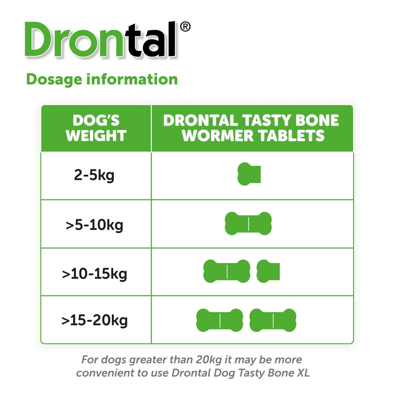 Drontal Tasty Bone Wormer Tablets for Small and Medium Dogs (2 to 20kg) x 2 Tablets