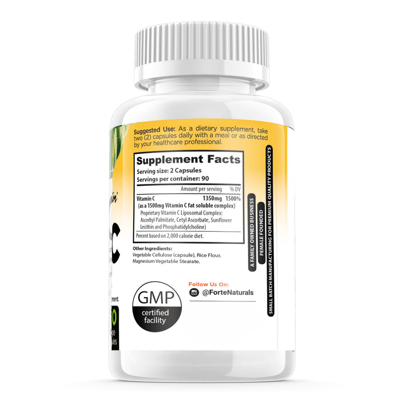 High Dose Vitamin C 1500mg Liposomal C Complex Supplement with Sunflower Lecithin Capsules Supplements Clogged Milk Sunflower Lecithin 180 Capsules Celebration Vitamins