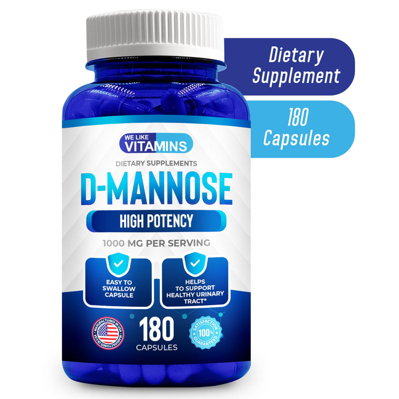 D-Mannose 1000mg - 180 Veggie Capsules - D Mannose Supplements for Women | Cranberry D-Mannose Helps Support Bladder & Urinary Tract Health - 180 Easy to Swallow Capsules - 90 Day Supply
