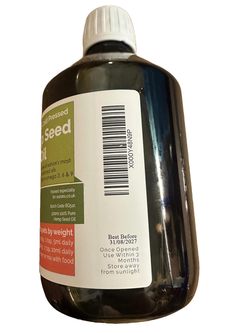 Hemp Oil for Dogs 500ml - Cold Pressed Food Grade 500 ml (Pack of 1)