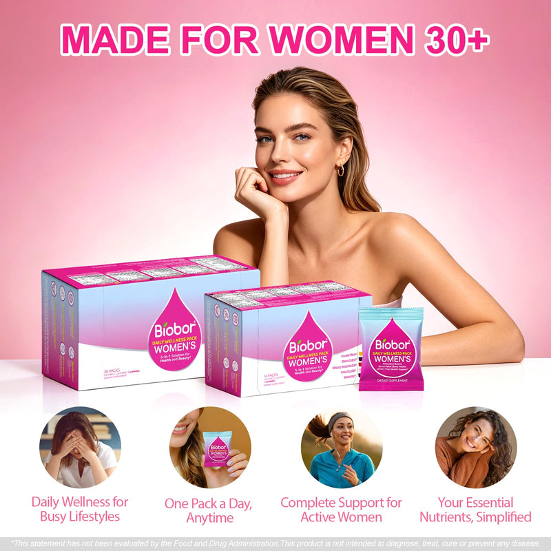 Biobor Women's 30+ Daily Multivitamin Gummy Pack, 14-Day Supply | Daily Wellness Gummies for Beauty, Mood, Urinary Tract, Bone and Immune Support with Collagen, Biotin, Cranberry and D3 + K2 WOMEN Mixed 70 Count (Pack of 1)